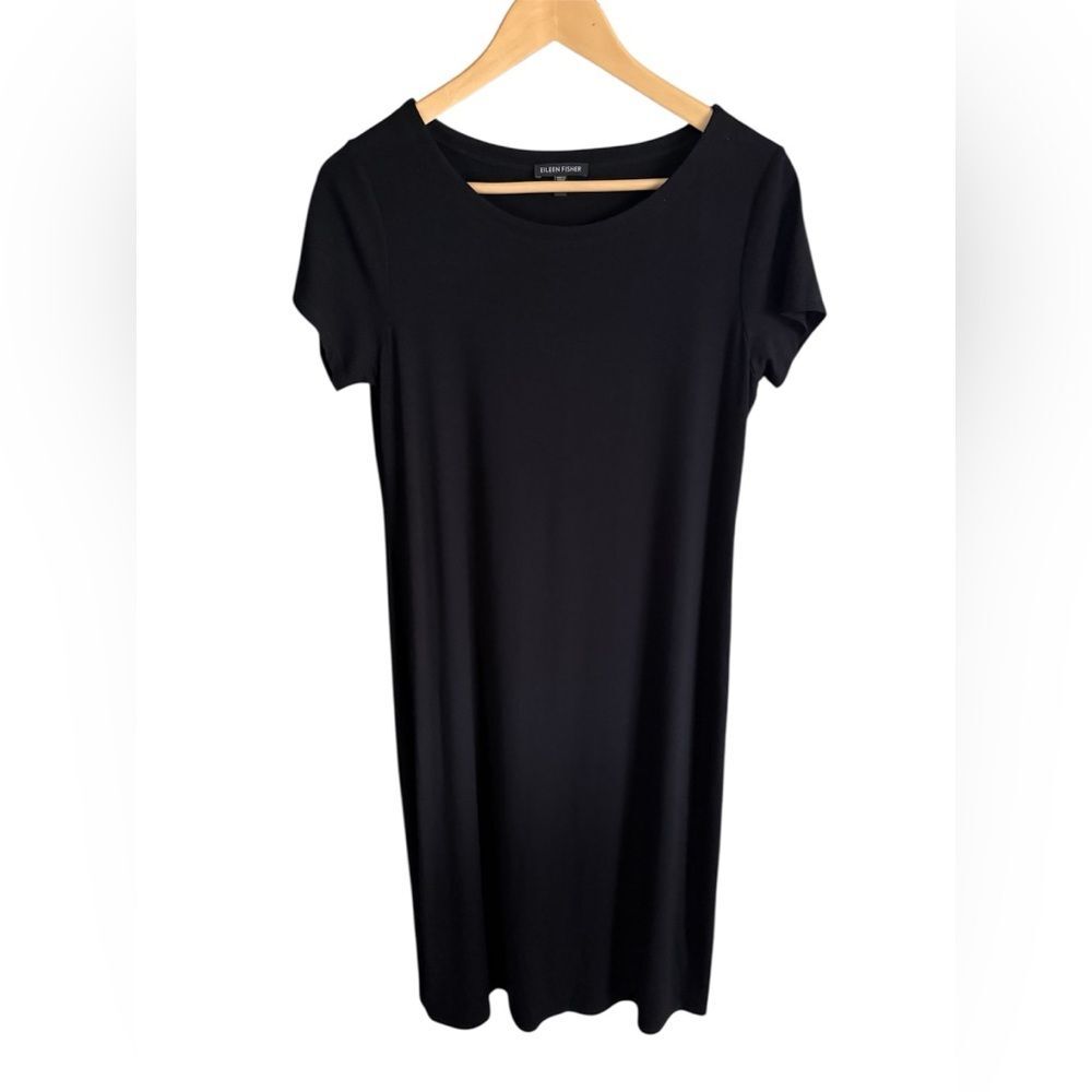 Eileen Fisher Women’s Viscose Jersey Black T-Shirt Dress Timeless Classic, Small